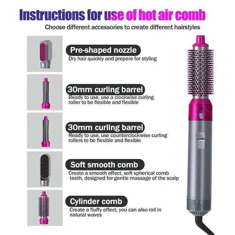 Five-in-one Hot Air Comb Automatic Hair Curler For Curling Or Straightening - www.Shopthatapp.com