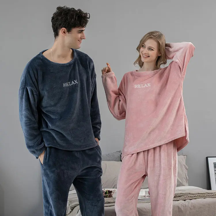 Flannel Pajamas Sets Winter Home Clothes For Women Men Sleepwear Couple - www.Shopthatapp.com