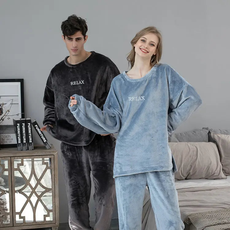 Flannel Pajamas Sets Winter Home Clothes For Women Men Sleepwear Couple - www.Shopthatapp.com
