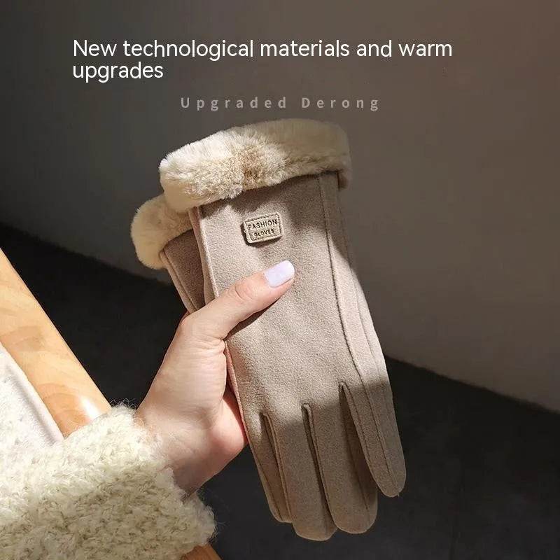 Fleece Lined Padded Warm Keeping Cute Suede Riding Gloves - www.Shopthatapp.com #