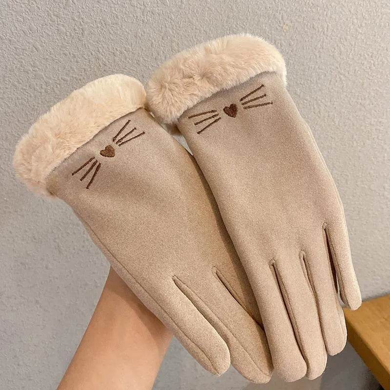 Fleece Lined Padded Warm Keeping Cute Suede Riding Gloves - www.Shopthatapp.com #