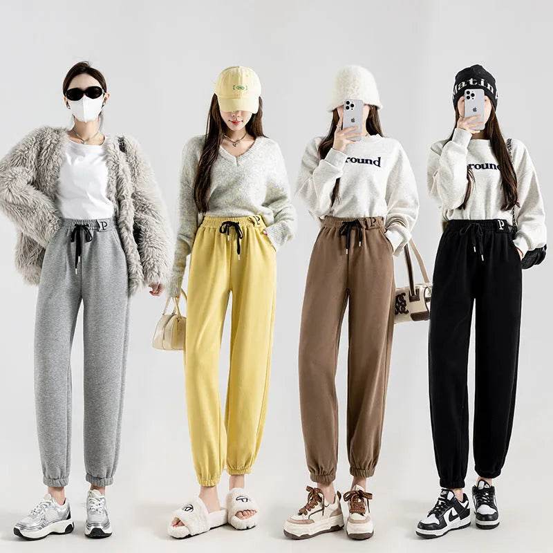 Fleece-lined Casual Harem Drawstring sweat Pants For Women - www.Shopthatapp.com #