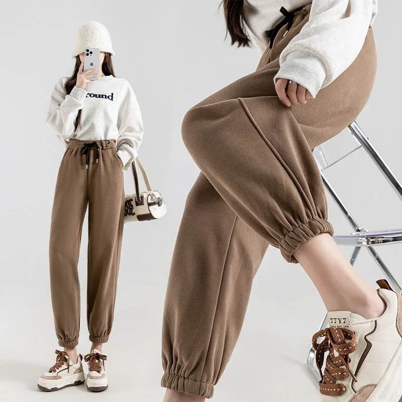 Fleece-lined Casual Harem Drawstring sweat Pants For Women - www.Shopthatapp.com #