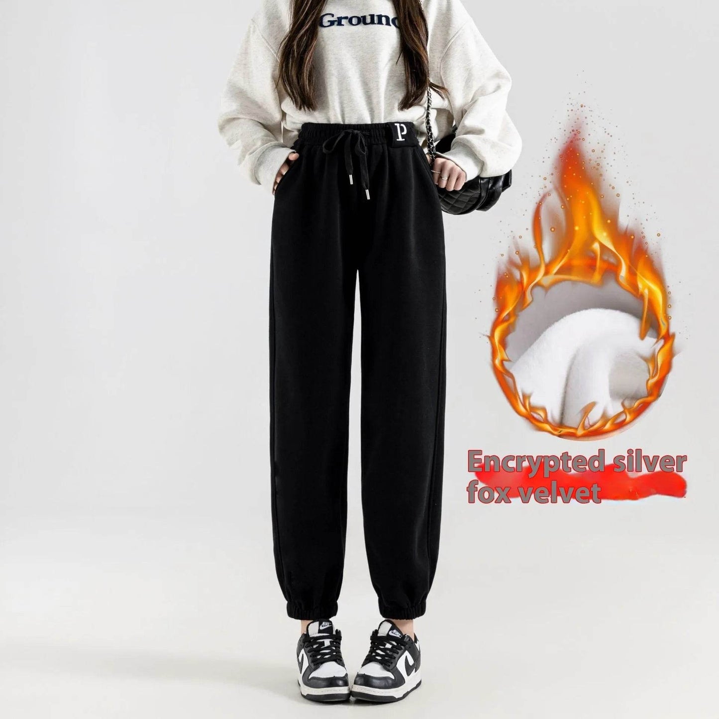 Fleece-lined Casual Harem Drawstring sweat Pants For Women - www.Shopthatapp.com #