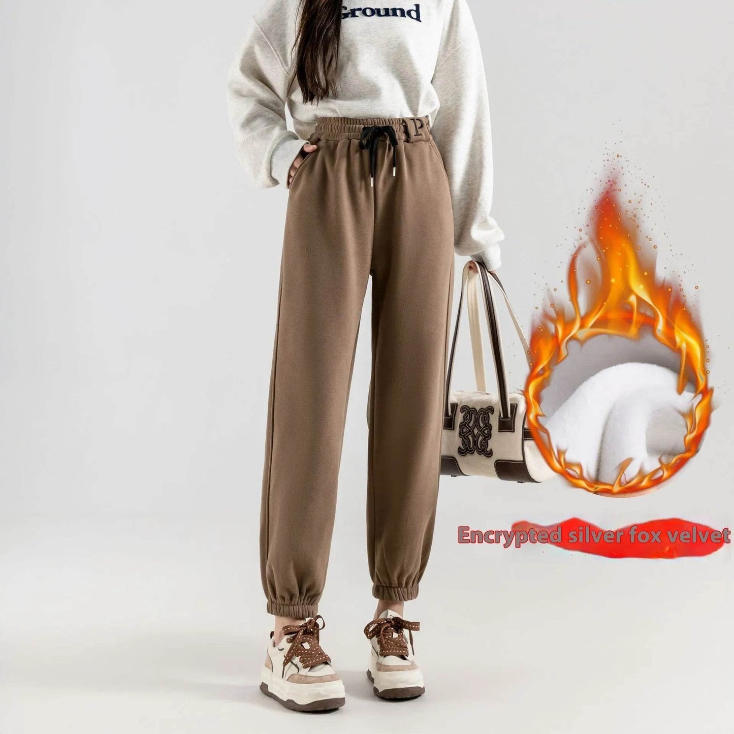 Fleece-lined Casual Harem Drawstring sweat Pants For Women - www.Shopthatapp.com #