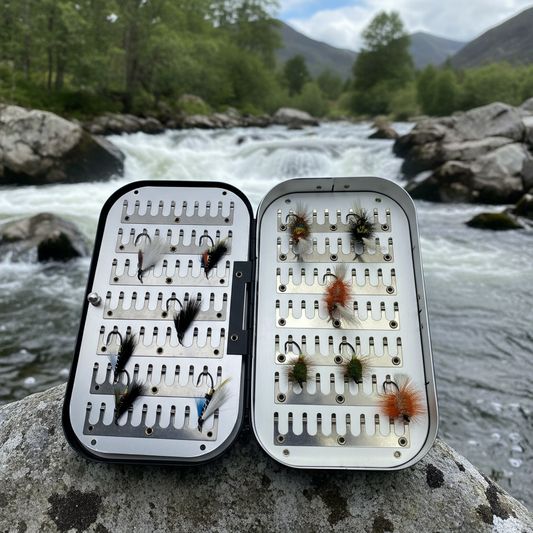 Fly Fishing Kit, Atlantic Salmon Flies, Mixed Selection, with Aluminum Flybox + Engraved Image - www.Shopthatapp.com #
