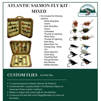 Fly Fishing Kit, Atlantic Salmon Flies, Mixed Wet Flies and Bugs & Bombers, with Bamboo Flybox - www.Shopthatapp.com #
