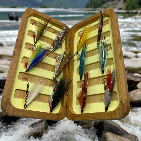 Fly Fishing Kit, Single Hook Streamer, Landlocked Salmon, Bamboo Flybox - www.Shopthatapp.com #
