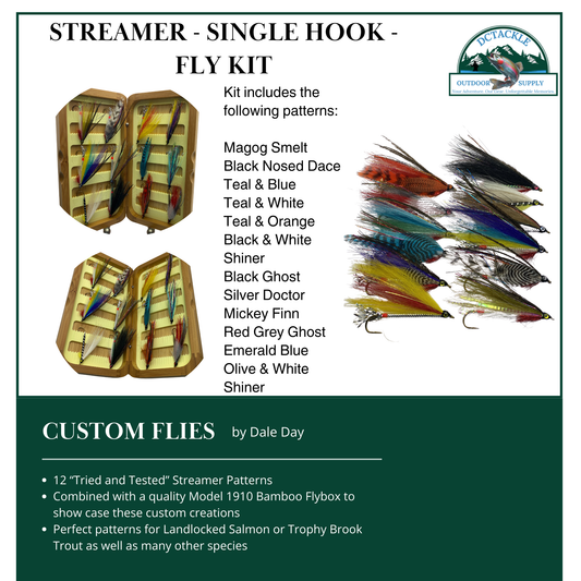 Fly Fishing Kit, Single Hook Streamer, Landlocked Salmon, Bamboo Flybox - www.Shopthatapp.com #