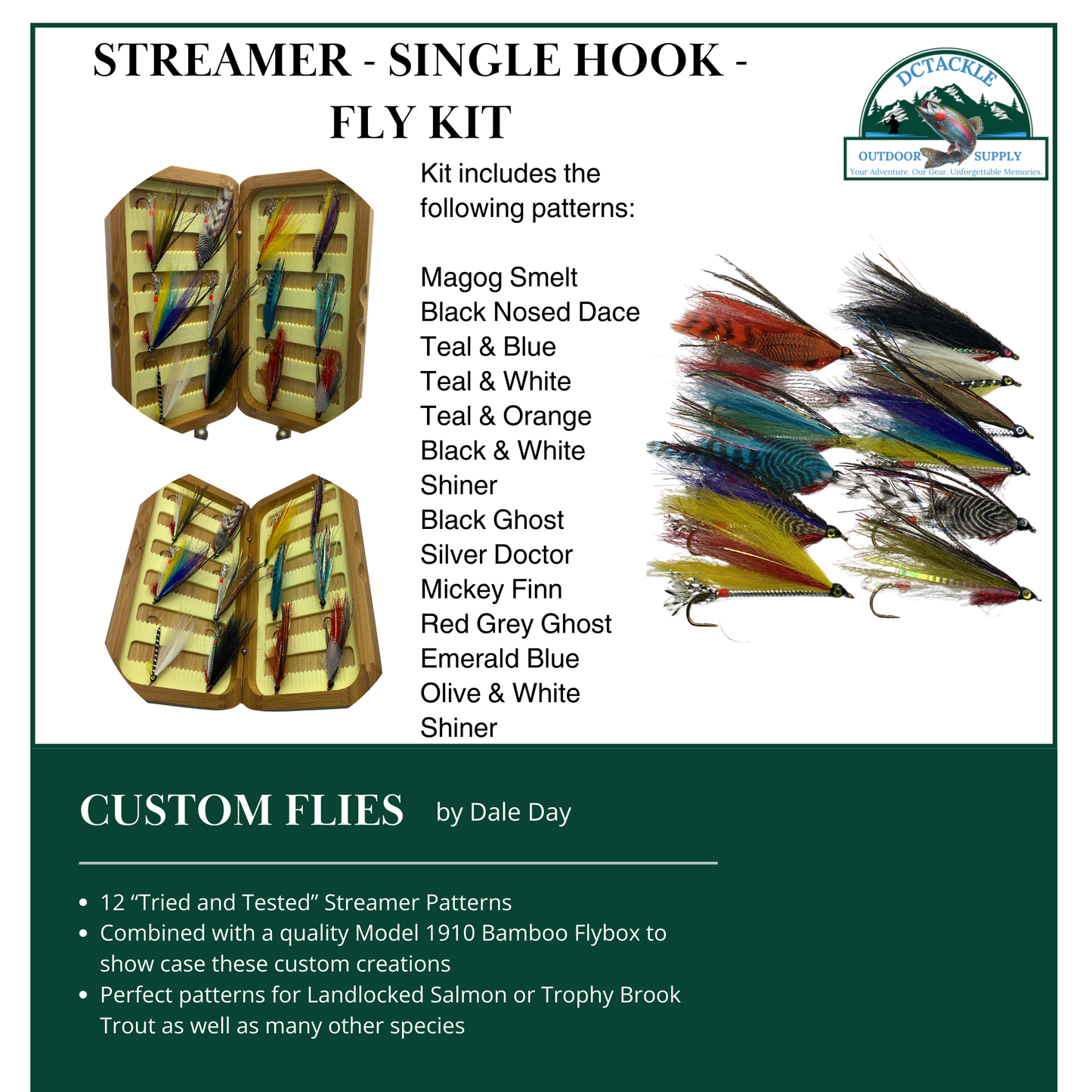 Fly Fishing Kit, Single Hook Streamer, Landlocked Salmon, Bamboo Flybox - www.Shopthatapp.com