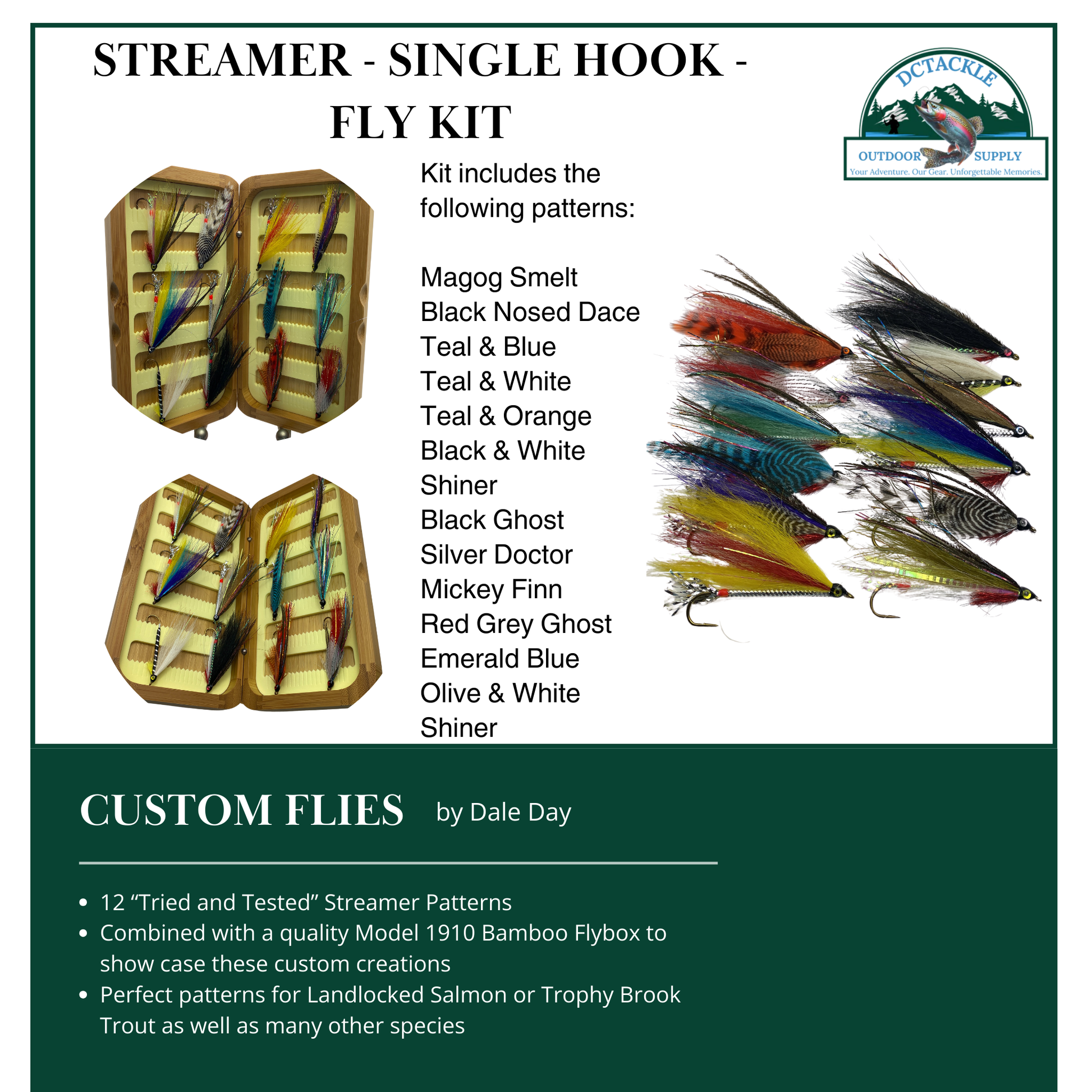 Fly Fishing Kit, Single Hook Streamer, Landlocked Salmon, Bamboo Flybox - www.Shopthatapp.com
