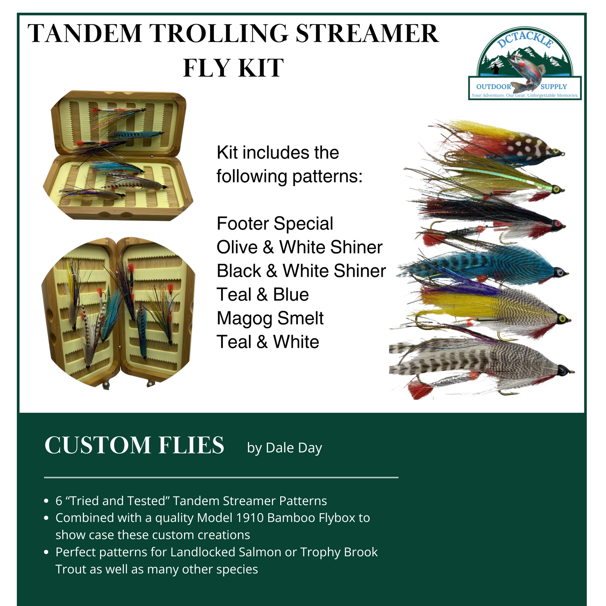 Fly Fishing Kit, Tandem Trolling Streamer, Landlocked Salmon, Bamboo Flybox - www.Shopthatapp.com