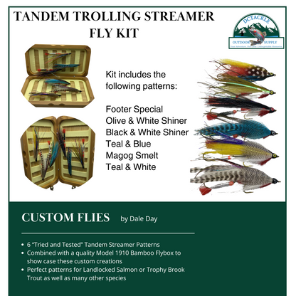 Fly Fishing Kit, Tandem Trolling Streamer, Landlocked Salmon, Bamboo Flybox - www.Shopthatapp.com