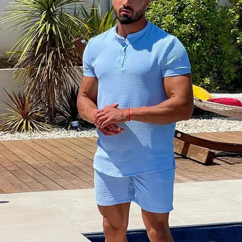 Foreign Trade Men's Short-sleeved Shorts Two-piece Cross-border Suit Wholesale - www.Shopthatapp.com #