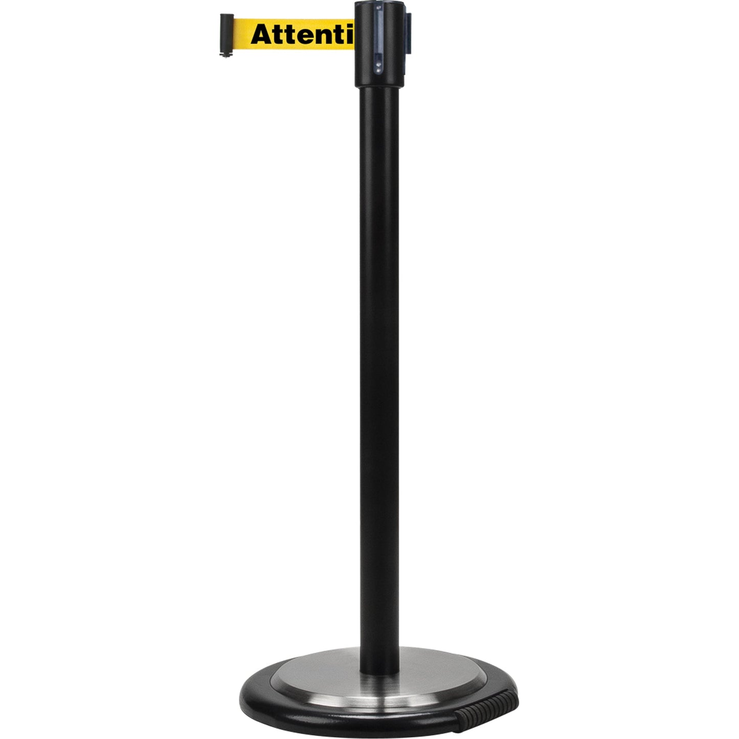 Free-Standing Crowd Control Barrier, Steel, 35" H, Yellow Tape, 7' Tape Length - www.Shopthatapp.com #