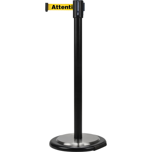 Free-Standing Crowd Control Barrier, Steel, 35" H, Yellow Tape, 7' Tape Length - www.Shopthatapp.com #