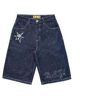 Full Embroidery Dark Blue Denim Shorts Men Jeans - www.Shopthatapp.com #