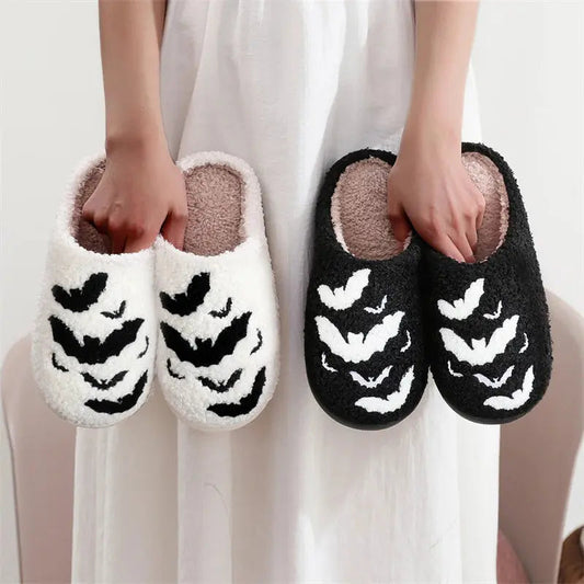 Funny Bat Slipper Halloween Pumpkin Flat Indoor House Shoes For Women Men Soft Plush Cozy Horror Fashion Halloween Gifts - www.Shopthatapp.com