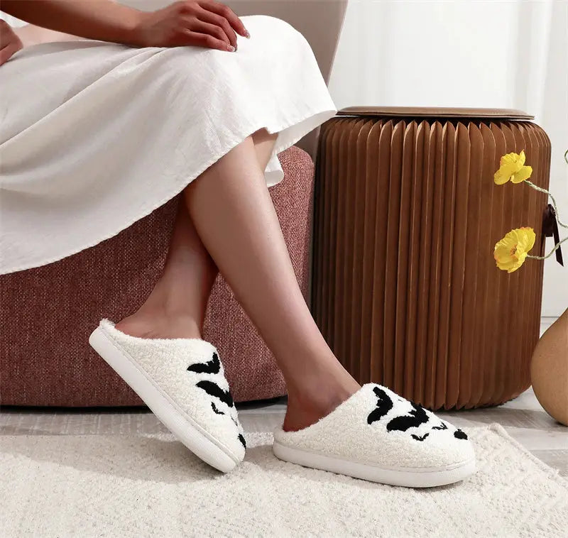 Funny Bat Slipper Halloween Pumpkin Flat Indoor House Shoes For Women Men Soft Plush Cozy Horror Fashion Halloween Gifts - www.Shopthatapp.com