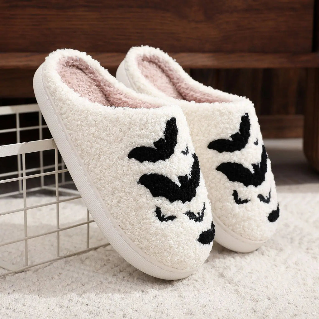 Funny Bat Slipper Halloween Pumpkin Flat Indoor House Shoes For Women Men Soft Plush Cozy Horror Fashion Halloween Gifts - www.Shopthatapp.com