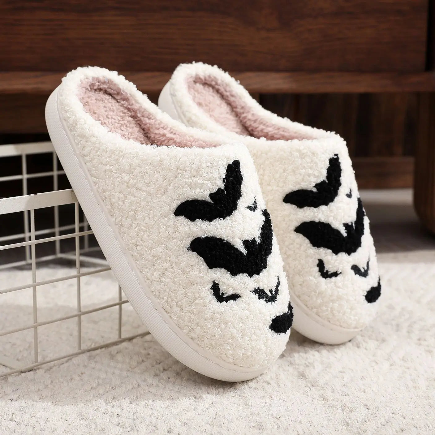 Funny Bat Slipper Halloween Pumpkin Flat Indoor House Shoes For Women Men Soft Plush Cozy Horror Fashion Halloween Gifts - www.Shopthatapp.com