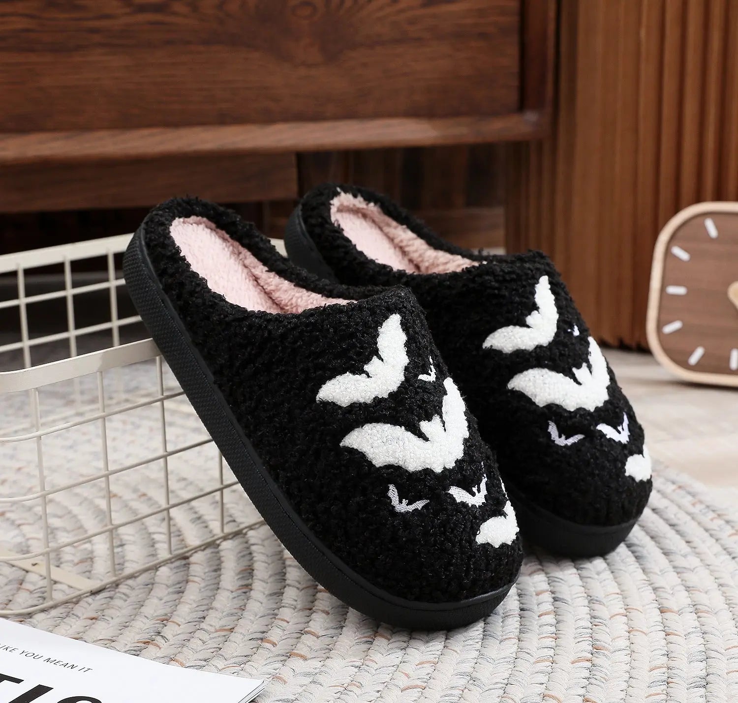 Funny Bat Slipper Halloween Pumpkin Flat Indoor House Shoes For Women Men Soft Plush Cozy Horror Fashion Halloween Gifts - www.Shopthatapp.com