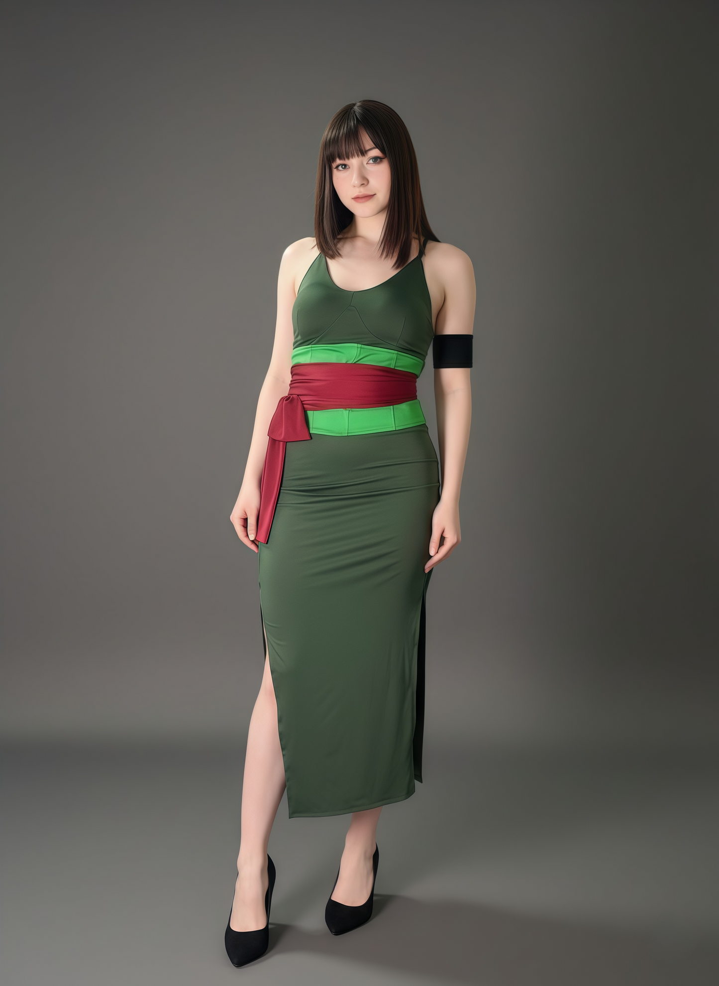 Anime Cosplay Green Sleeveless High-slit Long Dress Halloween Costume - www.Shopthatapp.com