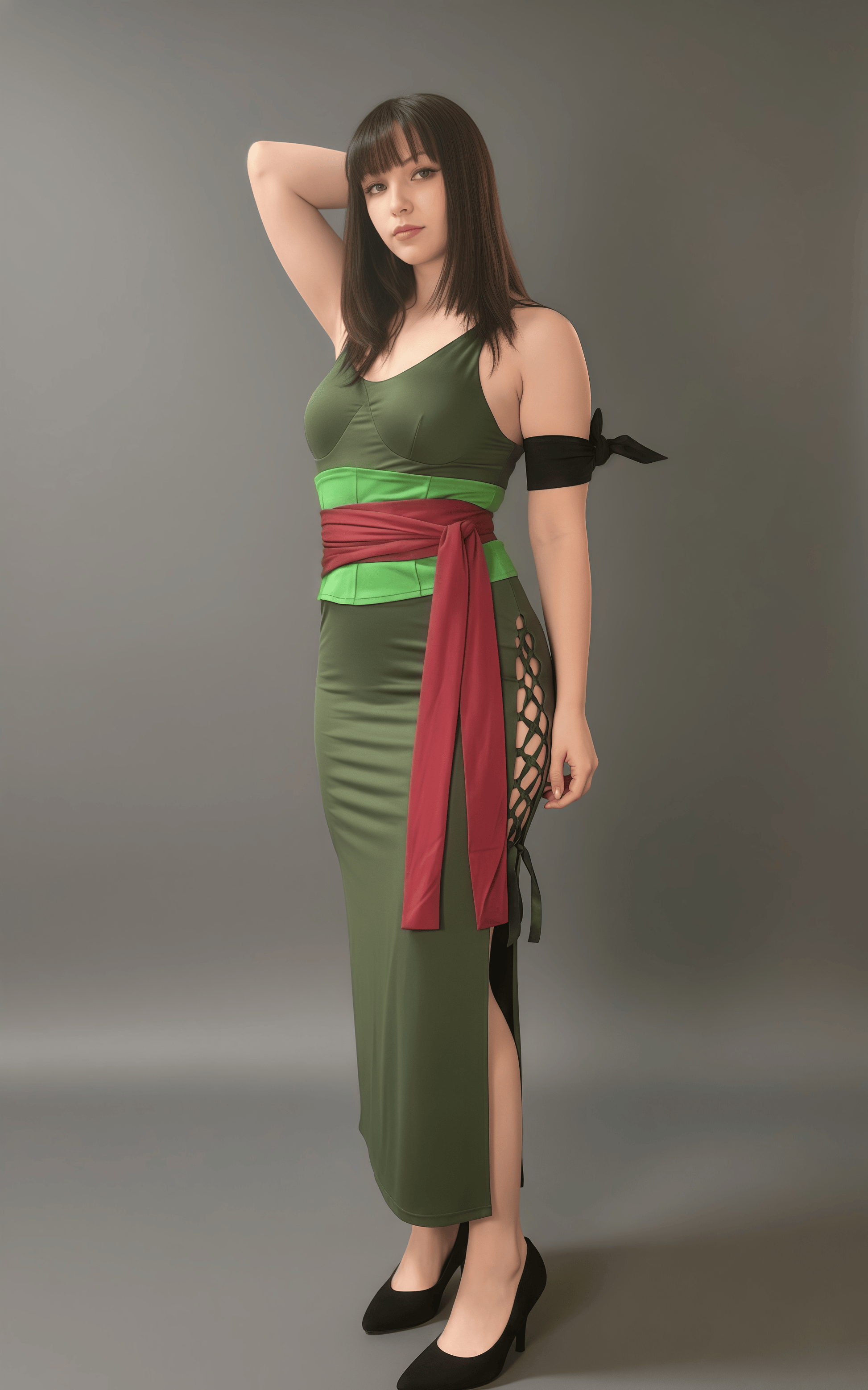 Anime Cosplay Green Sleeveless High-slit Long Dress Halloween Costume - www.Shopthatapp.com