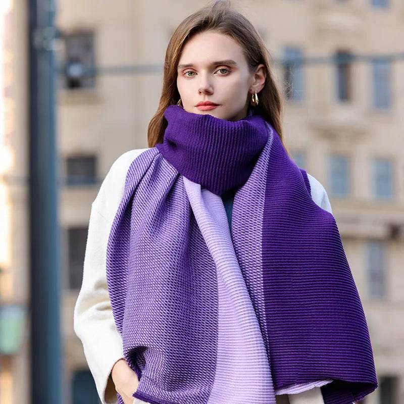 Gradient Mixed-color Scarf Winter Double-sided Wrinkled Imitation Cashmere Scarf Popular Versatile And Elegant Shawl For Women - www.Shopthatapp.com #