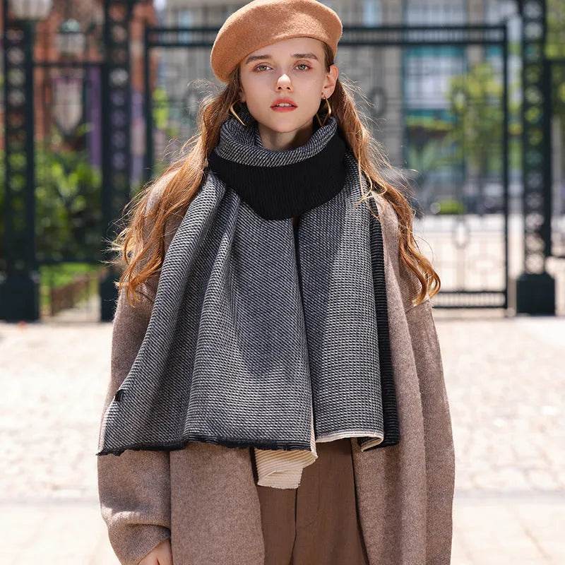 Gradient Mixed-color Scarf Winter Double-sided Wrinkled Imitation Cashmere Scarf Popular Versatile And Elegant Shawl For Women - www.Shopthatapp.com #