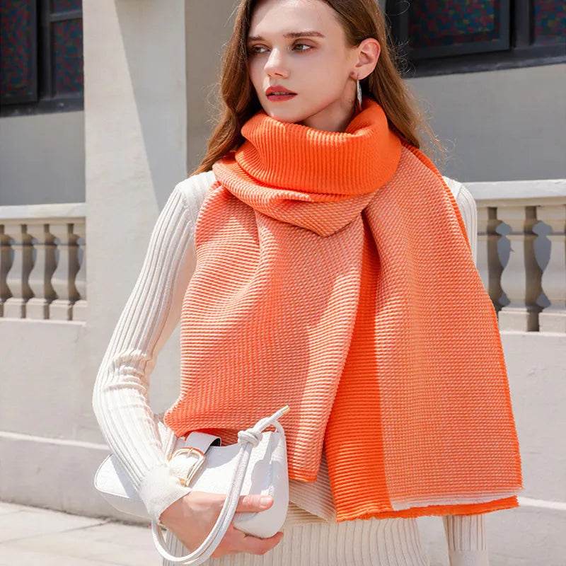 Gradient Mixed-color Scarf Winter Double-sided Wrinkled Imitation Cashmere Scarf Popular Versatile And Elegant Shawl For Women - www.Shopthatapp.com #