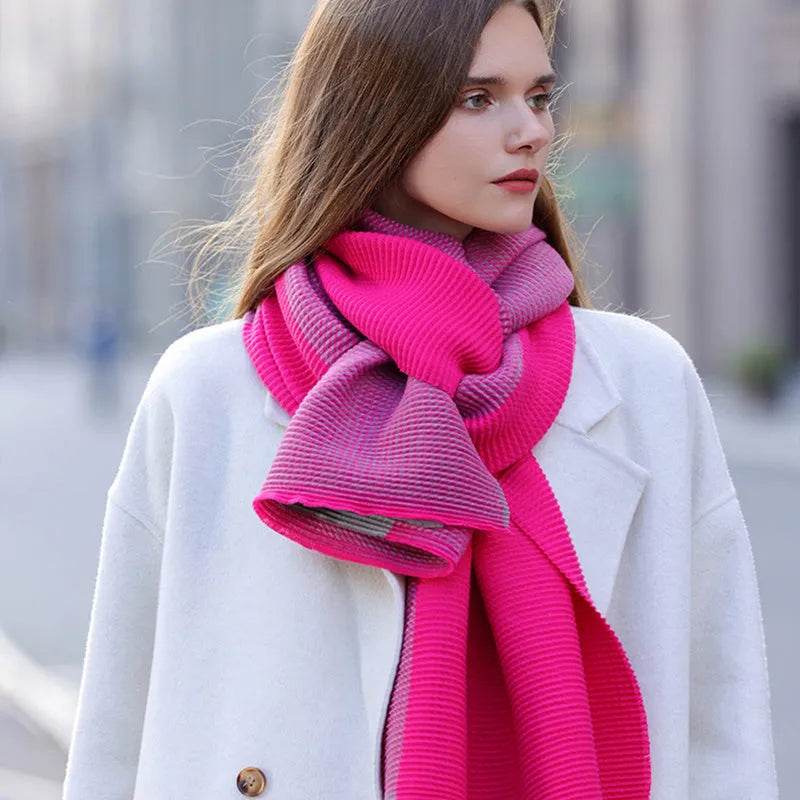 Gradient Mixed-color Scarf Winter Double-sided Wrinkled Imitation Cashmere Scarf Popular Versatile And Elegant Shawl For Women - www.Shopthatapp.com #