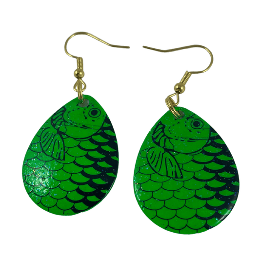 Boucles d'oreilles à lame tournante en cristal à écailles de poisson vertes du Colorado 