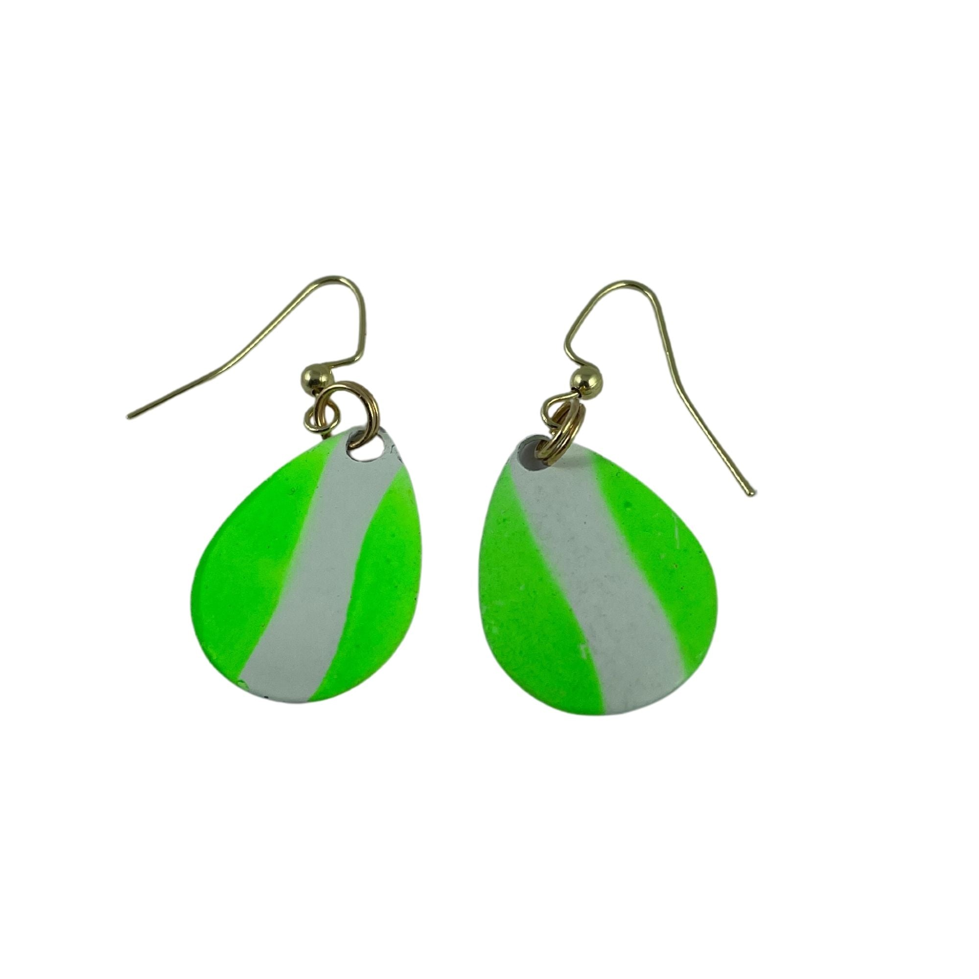 Colorado Green White Striped Spinner Blade Earrings - www.Shopthatapp.com