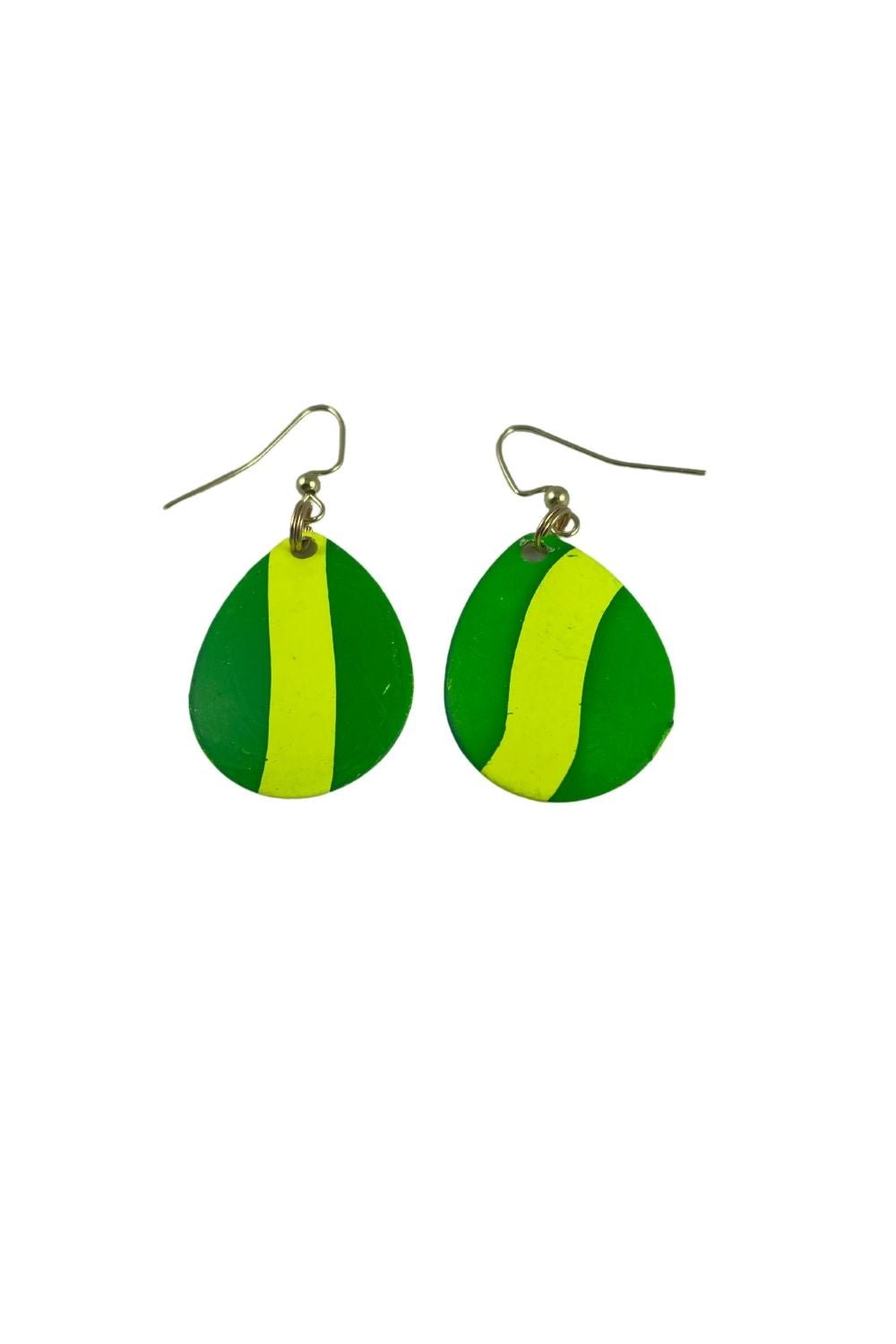 Colorado Green Yellow Striped Spinner Blade Earrings - www.Shopthatapp.com