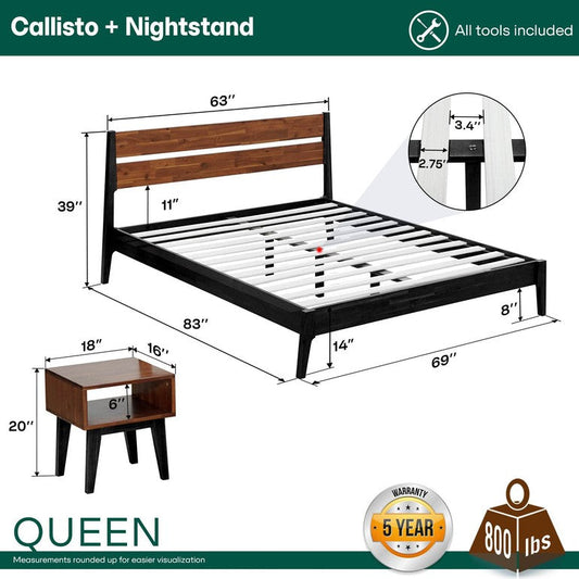 Callisto Solid Wood  Bed Frame and Nightstand Bedroom Set - www.Shopthatapp.com