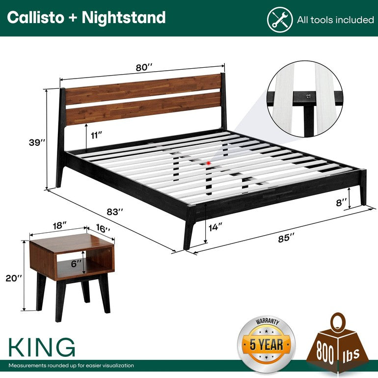 Callisto Solid Wood  Bed Frame and Nightstand Bedroom Set - www.Shopthatapp.com