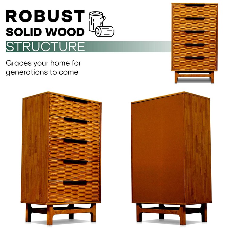 Elara Solid Wood 5-Drawer Dresser - www.Shopthatapp.com