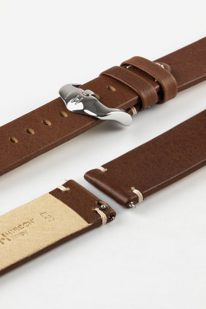 HIRSCH Ranger Retro Leather Parallel Strap Gold Brown 20mm Silver Buckle  | 05402070-20-SB-Jewellery-www.Shopthatapp.com-Bezel House