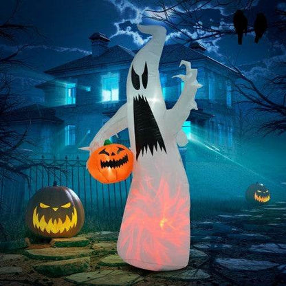 HOMCOM 5.9 Halloween Inflatable Outdoor Decoration Ghost With Pumpkin, Blow Up LED Yard Decor For Garden, Lawn, Party, Holiday, Waterproof - www.Shopthatapp.com #