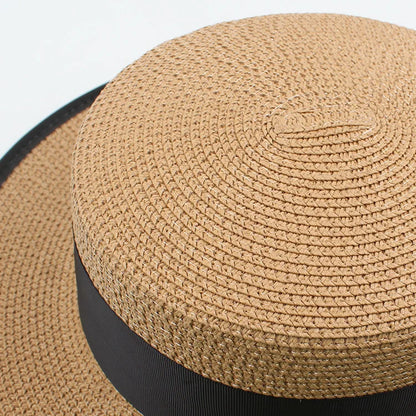 Panama Fashion Ladies Elegant Raffia Straw Hat Rhinestone Letters Vacation Travel High Quality Ladies Summer Topper Banquet Hat - www.Shopthatapp.com