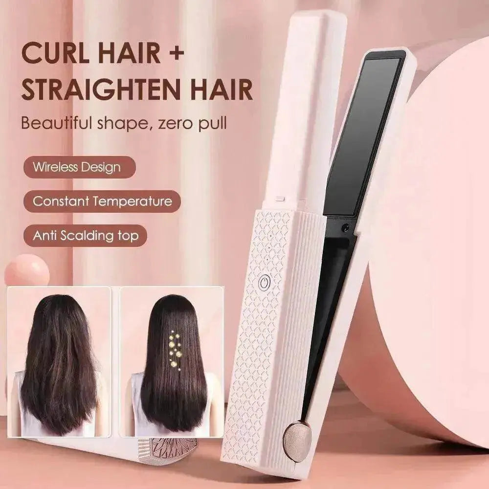 Hair Straightener Cordless Usb Hair Straightener Mini Ceramics Hair Curler 3 Constant Temperature Portable Flat Iron For Travel - www.Shopthatapp.com