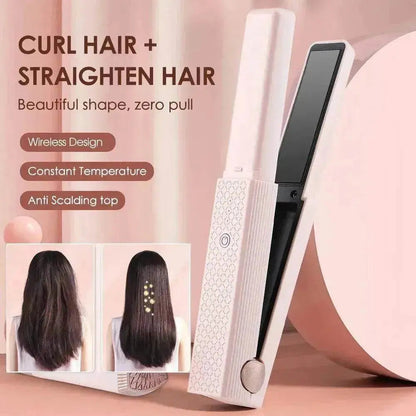 Hair Straightener Cordless Usb Hair Straightener Mini Ceramics Hair Curler 3 Constant Temperature Portable Flat Iron For Travel - www.Shopthatapp.com