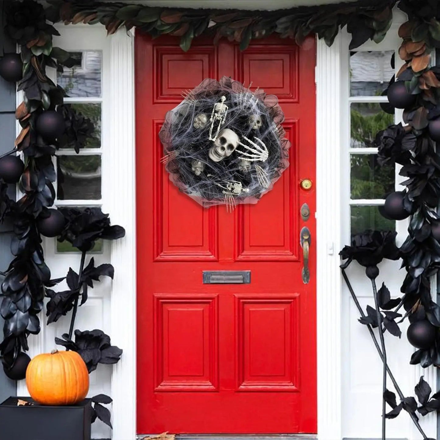 Halloween Black Mesh Skull Garland Party Layout Props - www.Shopthatapp.com #