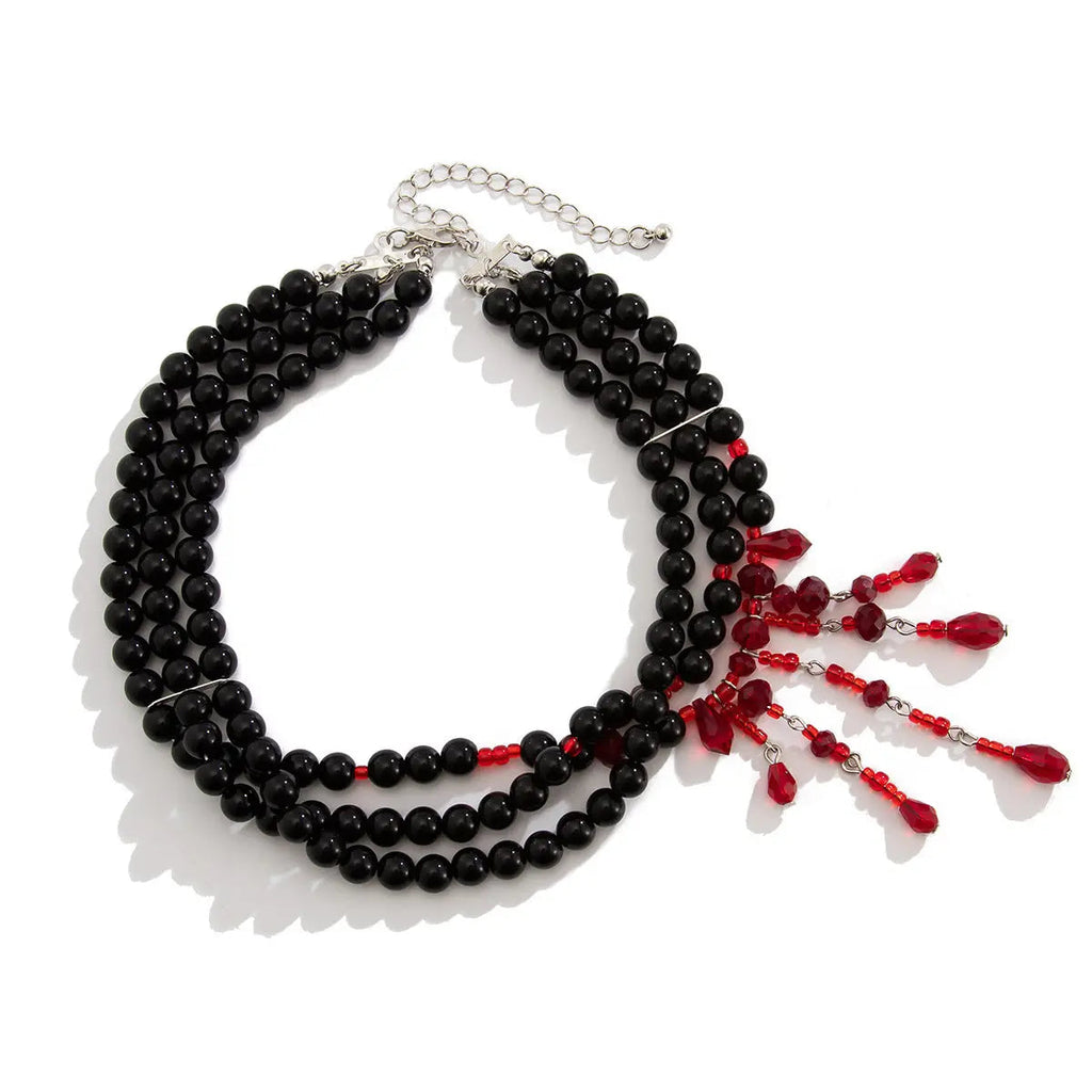 Halloween Blood Drop Tassel Pearl Crystal Necklace - www.Shopthatapp.com