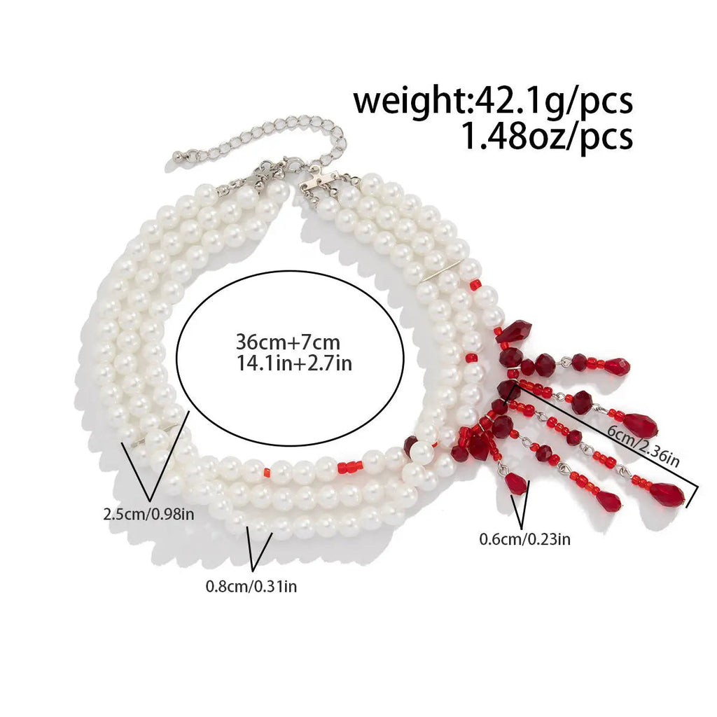 Halloween Blood Drop Tassel Pearl Crystal Necklace - www.Shopthatapp.com