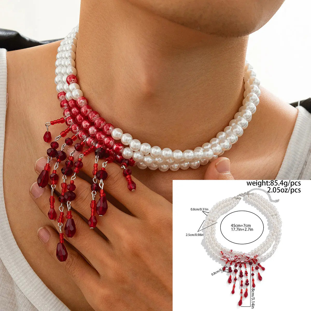 Halloween Blood Drop Tassel Pearl Crystal Necklace - www.Shopthatapp.com