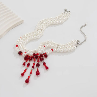 Halloween Blood Drop Tassel Pearl Crystal Necklace - www.Shopthatapp.com #