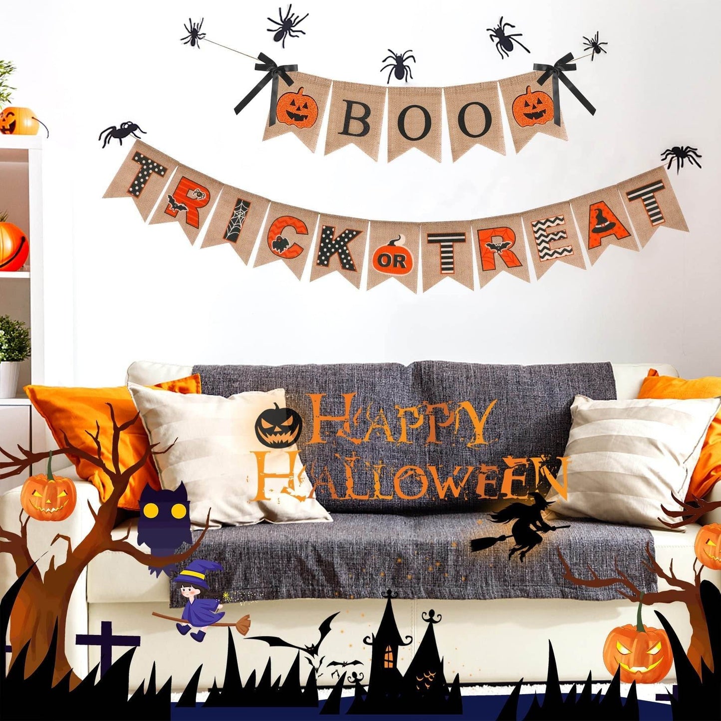 Halloween Burlap Banner Halloween Party Mantel Wall Hanging Supplies For Home Farmhouse Patio-Selling On Amazon Is Prohibited - www.Shopthatapp.com #