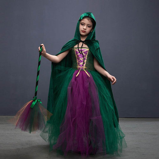 Halloween Costume Witch Children Dress Cloak Broom Set - www.Shopthatapp.com #